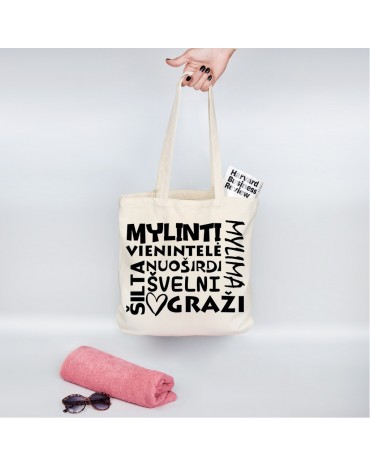 Organinis krepšelis mamai / močiutei "mylinti, šilta, graži..."